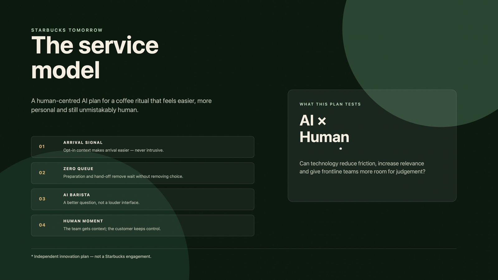Service model: arrival, order flow, barista support and human attention